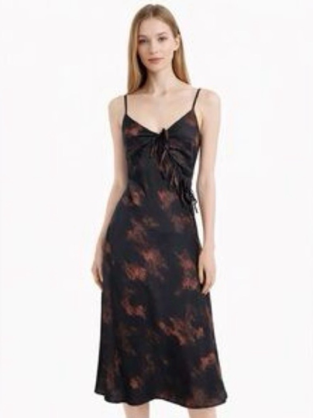 NWT Camila Coelho Black Slip Midi Dress with Rust Print
